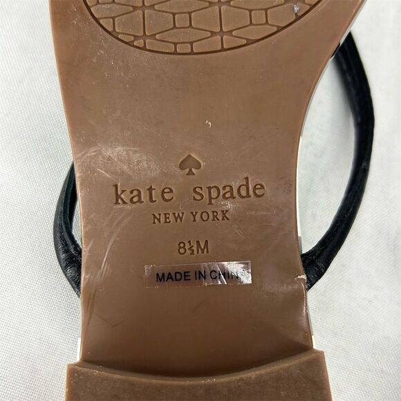 Kate Spade NY Black Gingham Check Bow Strappy Sandals Leather Women's 8.5 - Picture 4 of 6